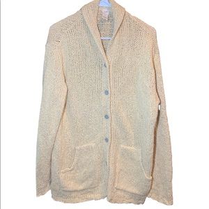 J. Jill Oversized Chunky Knit Cotton Cardigan Long Sweater Pockets Yellow/Beige